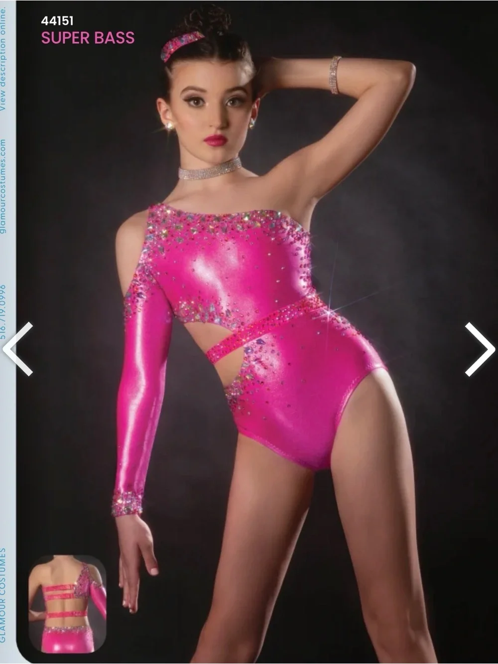 Glamour Shiny Hot Pink Asymmetric Sleeve Dance Leotard